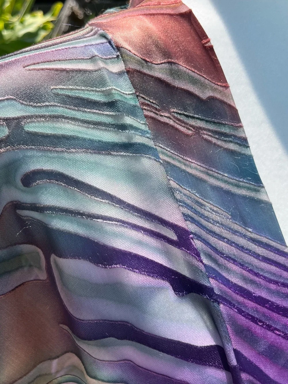 100% Silk Abstract Print Sheer Kimono Cardigan in Purple & Teal one size